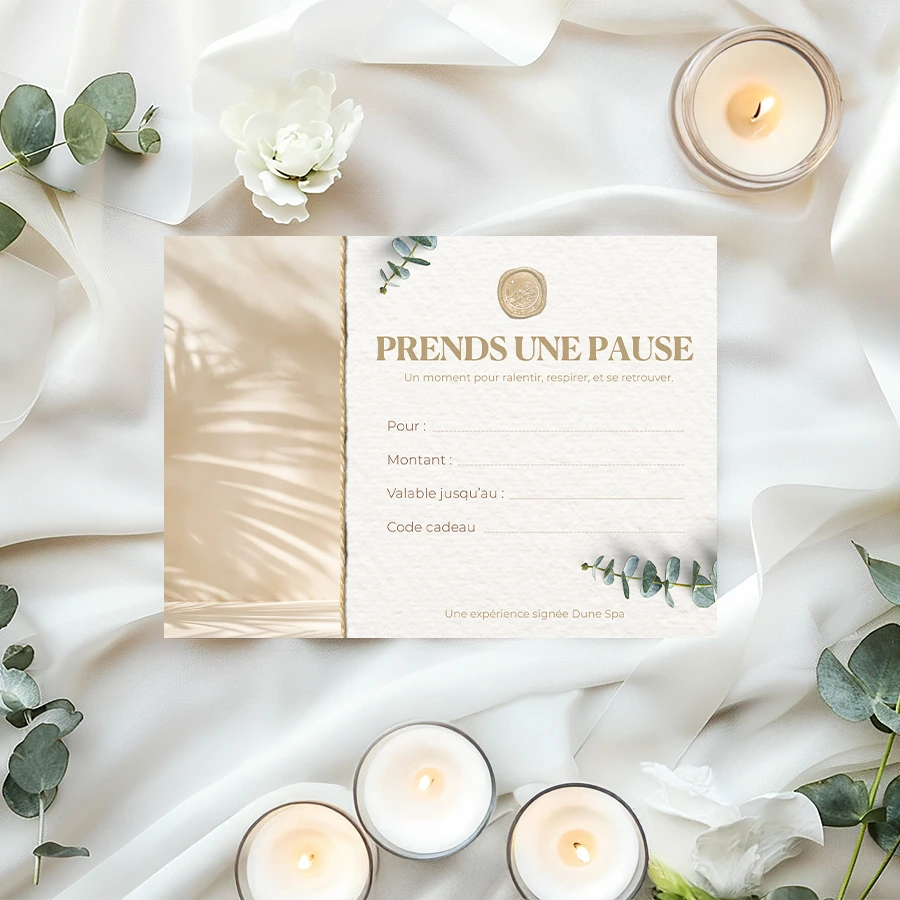 Carte cadeau Dune Spa « Prends une pause », visuel palmier
