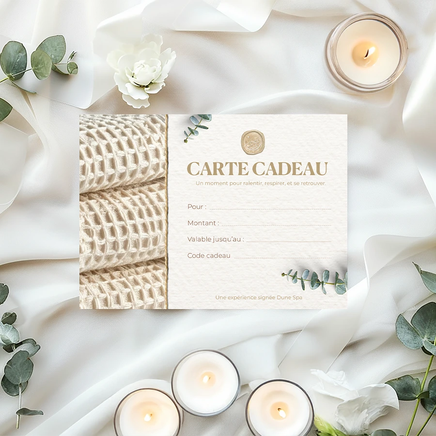 Carte cadeau spa Dune Spa, visuel serviette nid d’abeille